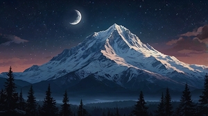 Moonlit Majesty: Snowy Mountain Peak Wall Art
