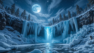  Moonlit Frozen Waterfall
