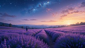  Lavender Field at Dusk: Tranquil Nature Landscape Photography