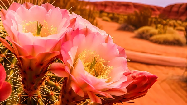   prompt   close up  blooming desert cactus  vibr Print