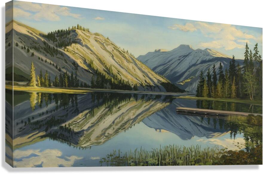 Captivating Reflection: A Serene Mountain Lake Landscape Canvas Print