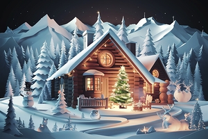 Winter christmas composition in paper cut style 3