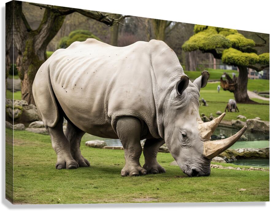 large rhino in the park 3 Canvas Print