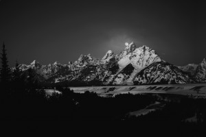Full Moon Sets in the Teton Mountain Range
