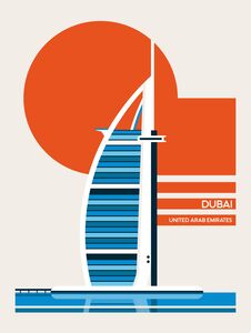 Dubai Burj Al Arab Minimalist Retro Travel Print