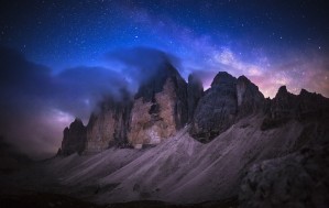 Tre Cime de Lavaredo at night
