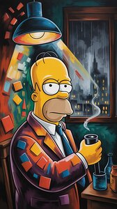 an abstract oil painting depicting homer VjMWwF9l