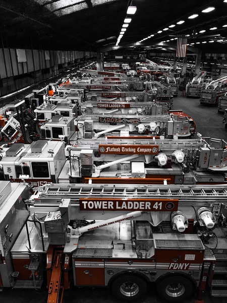 Fire Apparatus Line up Monochrome by Patricia Gontz