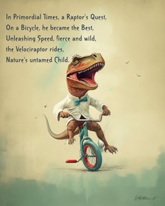 Velociraptor rides bike