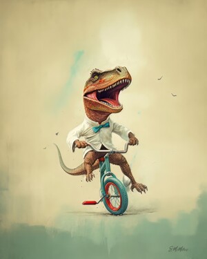 Velociraptor rides bike