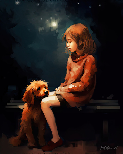 Girl and her dog  Print