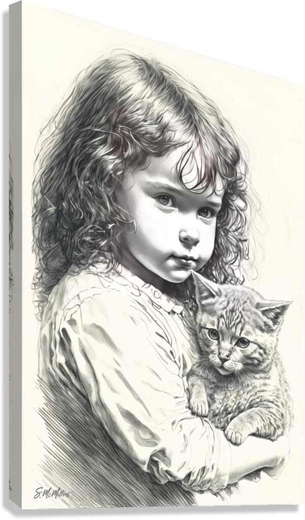 Girl with Kitten Canvas Print