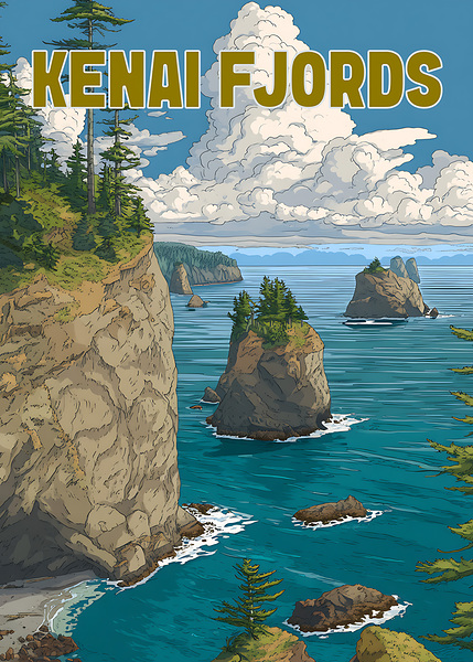 Kenai Fjords National Park vintage travel poster 4 by Artgoos