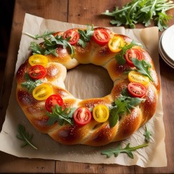 Artisan Bread Wreath with Fresh Gourmet Toppings – Perfect for Entertaining or Gifting