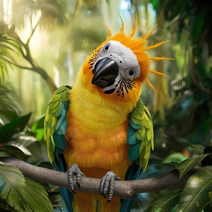 a breathtaking 3d render of a sun conure perched