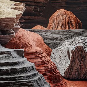 a 3d render of a geology scene with multiple rock