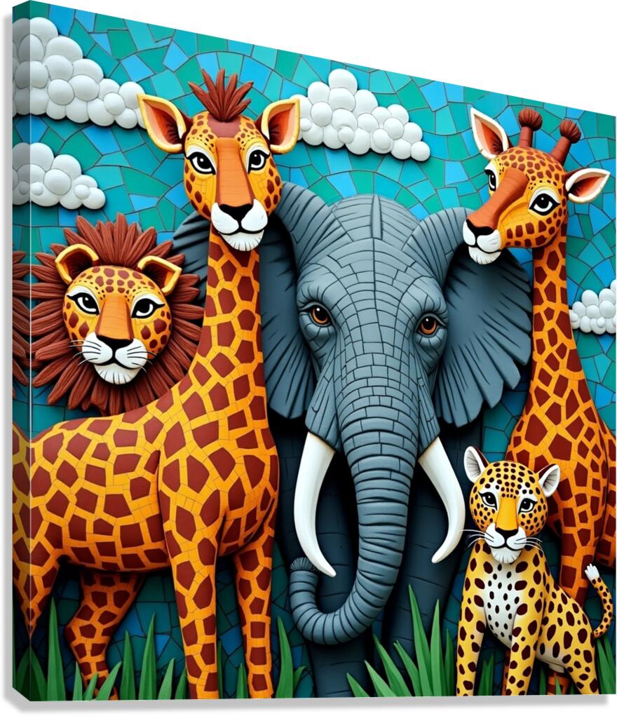 Flux Dev A vibrant mosaic artwork featuring a dyn Canvas Print