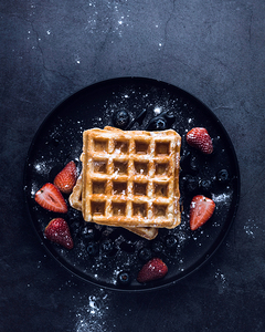 Square Waffles And Strawberries