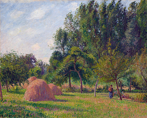 Haystacks Landscape Vintage Oil Painting