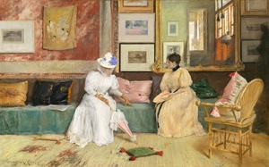 Vintage Art Elegant Ladies Chatting