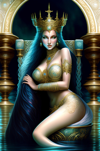 Fantasy Mermaid Princess Sitting On A Throne