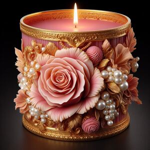 Carved gold and fuscia candle