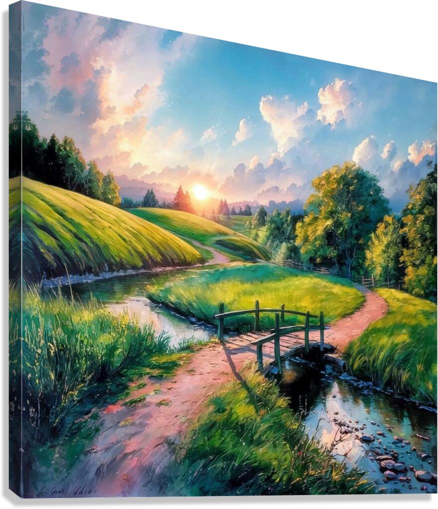 Rural wooden bridge landscape Canvas Print
