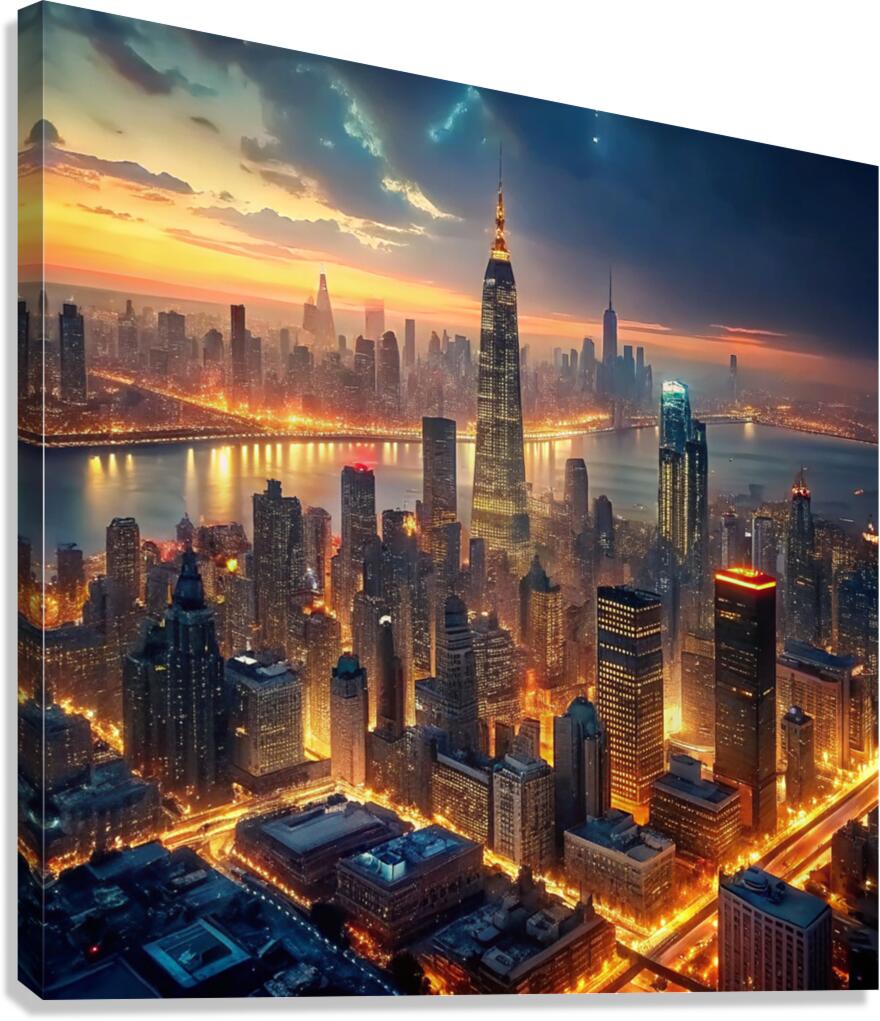 Aerial view of New York Cityilluminated Canvas Print