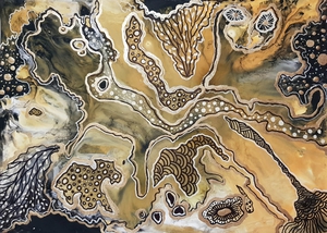 ArtProgram - Abstract acrylic paint white black and orange colors.