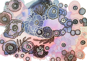 Artprogram   abstract underwater flowers blac Print