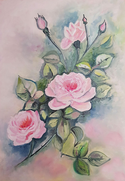 ArtProgram - Two pink roses - acrylic colors by ArtProgram