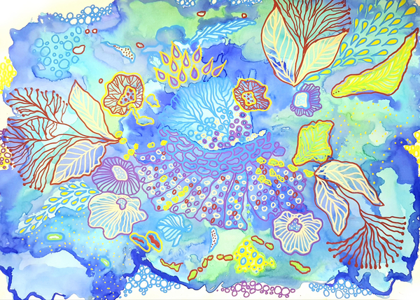 Artprogram - abstract underwater blue yellow and purple. by ArtProgram