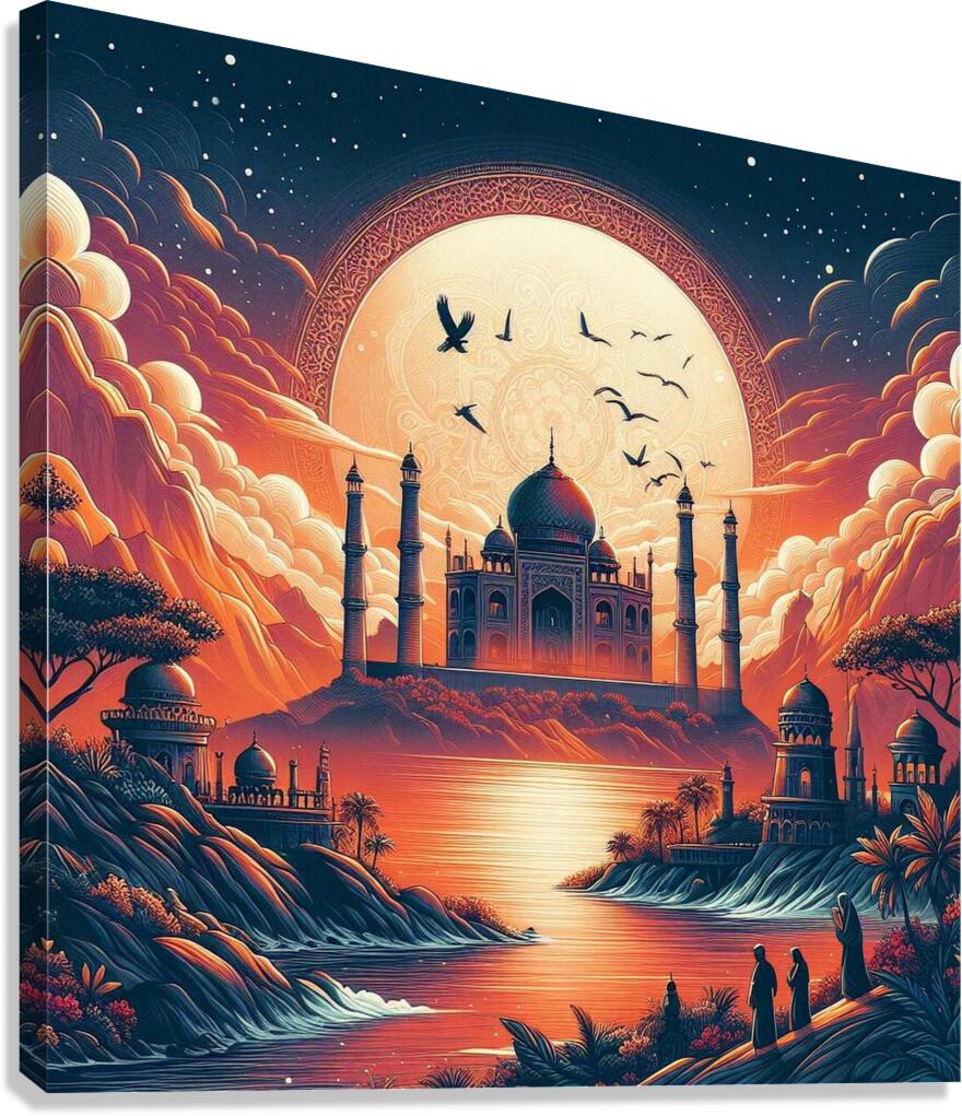 Mystical Sunset: A Majestic Palace Amidst Natures Beauty Canvas Print