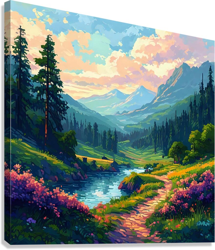 A Tranquil River’s Journey Through Nature’s Canvas 7 Canvas Print