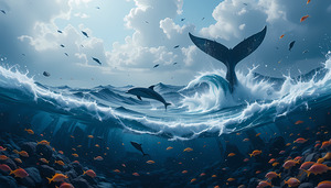 Underwater Serenity - Dolphin and Whale Art