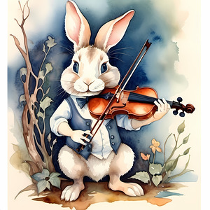 Whimsical Rabbit Violinist - Cute Animal Art