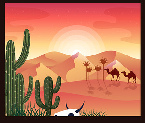 Vibrant Desert Sunset - Colorful Cactus Landscape Art