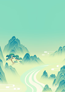 Serene Eastern Landscape - Minimalist Mountain Art