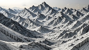 Geometric Mountain Range - Monochrome Line Art