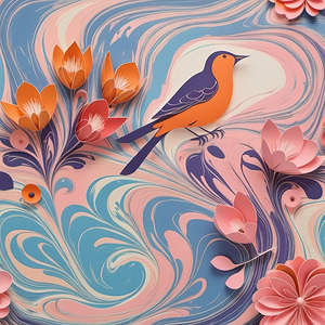 Colorful Bird and Floral Design - Paper Art