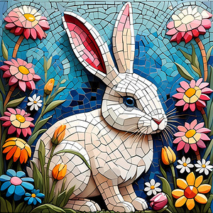 Colorful Mosaic Rabbit - Whimsical Animal Art