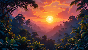 Tropical Sunset - Lush Jungle Landscape Art