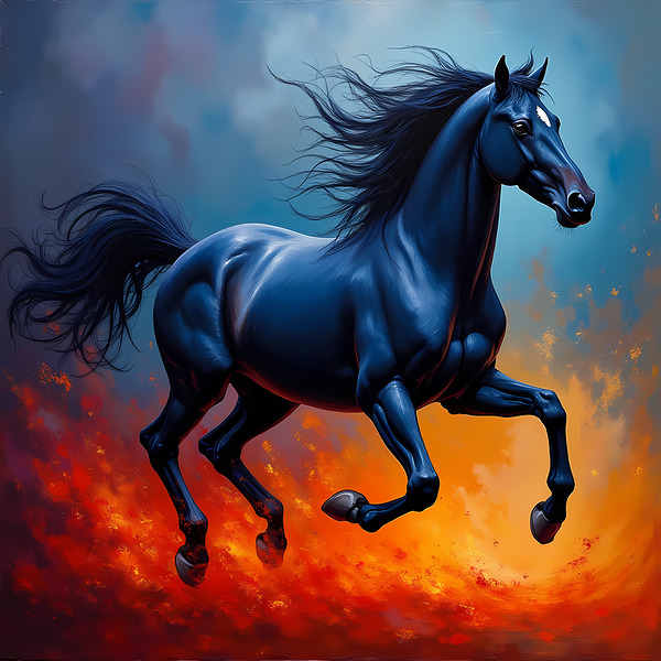 Majestic Black Horse Poster – Fiery Abstract Art Print Print
