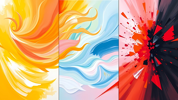 Abstract Energy Triptych - Dynamic Colorful Art Print