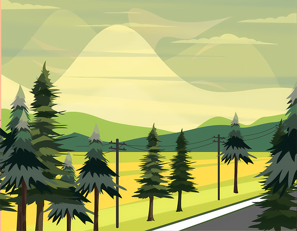 Stylized Mountain Landscape - Modern Nature Illustration Print