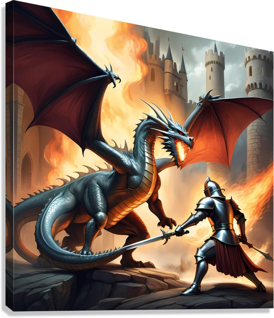 Epic Dragon Battle - Fantasy Art Illustration Canvas Print