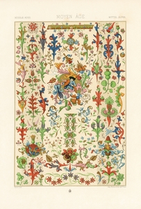 Medieval pattern. 1888 edition Lornement Polychrome by Albert Racine 1825–1893.