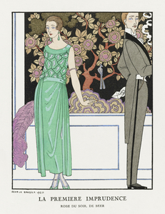 La premiere imprudence: Robe du soir de Beer 1921 fashion illustration  by George Barbier. 
