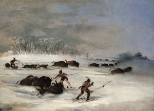 Sioux Indians On Snowshoes Lancing Buffalo 1846-1848