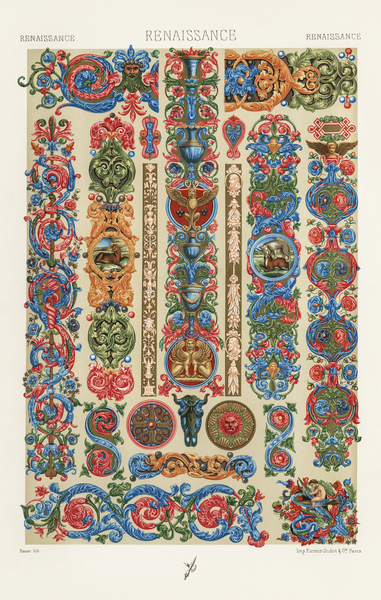 Renaissance pattern. 1888 edition Lornement Polychrome by Albert Racine 1825–1893. by IStockHistory com